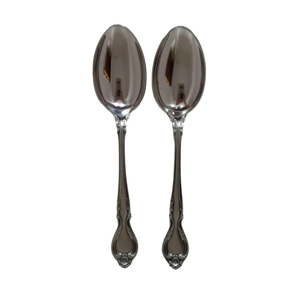 Vintage 2 Lyons Queens Fancy Serving Spoons Large Serve Ware Stainless Steel